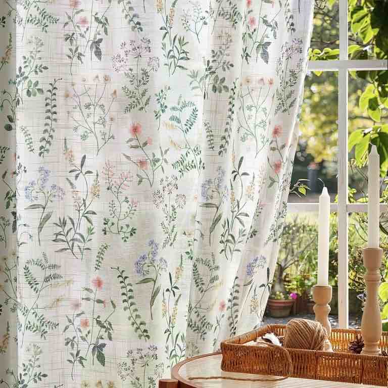 Floral Botanical Curtains, Spring Floral Botanical Butterfly in Natural Garden, Blackout Decorative Curtains for Bedroom Living Room, Set of 2 Panels, short 