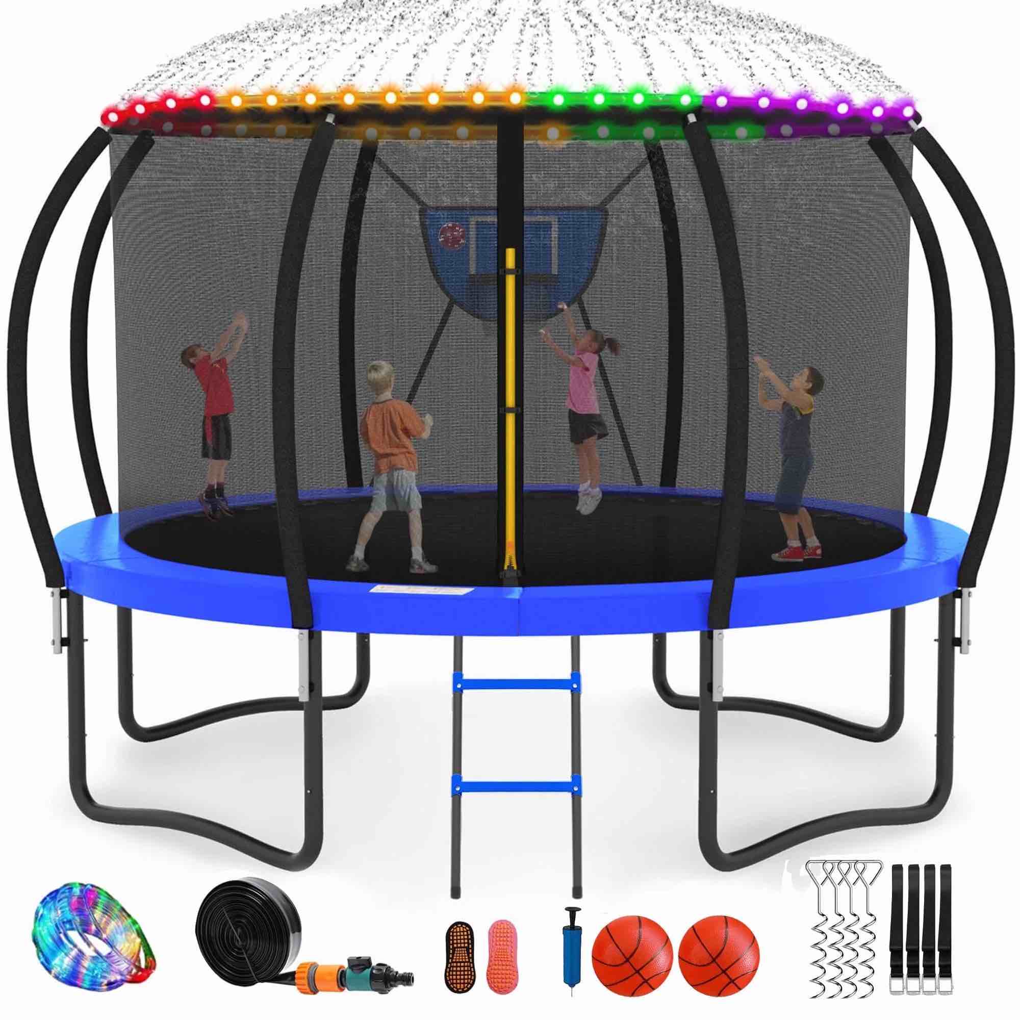 GVDV Outdoor Trampoline, 12' Backyard Recreational Pumpkin Trampoline for Kids