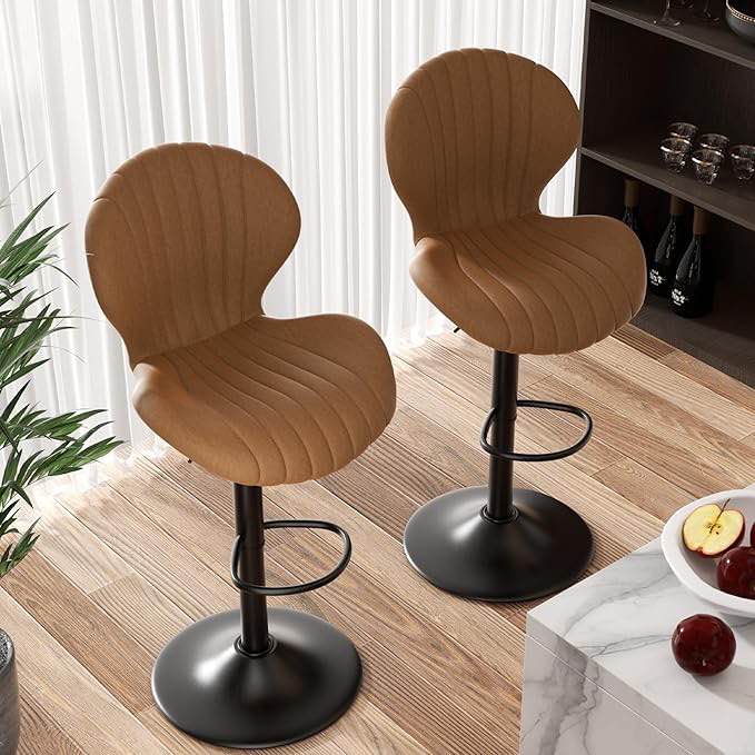 modern Bar Stools Set of 2 Modern Swivel Bar Chairs, Barstools Counter Height with High Backrest, Easy 3-5 Minute Assembly for Bar, Kitchen, Dining Room Brown