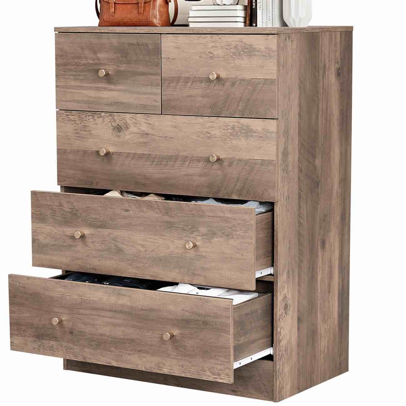 Ktaxon Large 5 Drawers Dresser Chests for Bedroom, Wood Chset of Drawers,Dressers Organizer for Bedroom, Living Room,Hallway, Gray