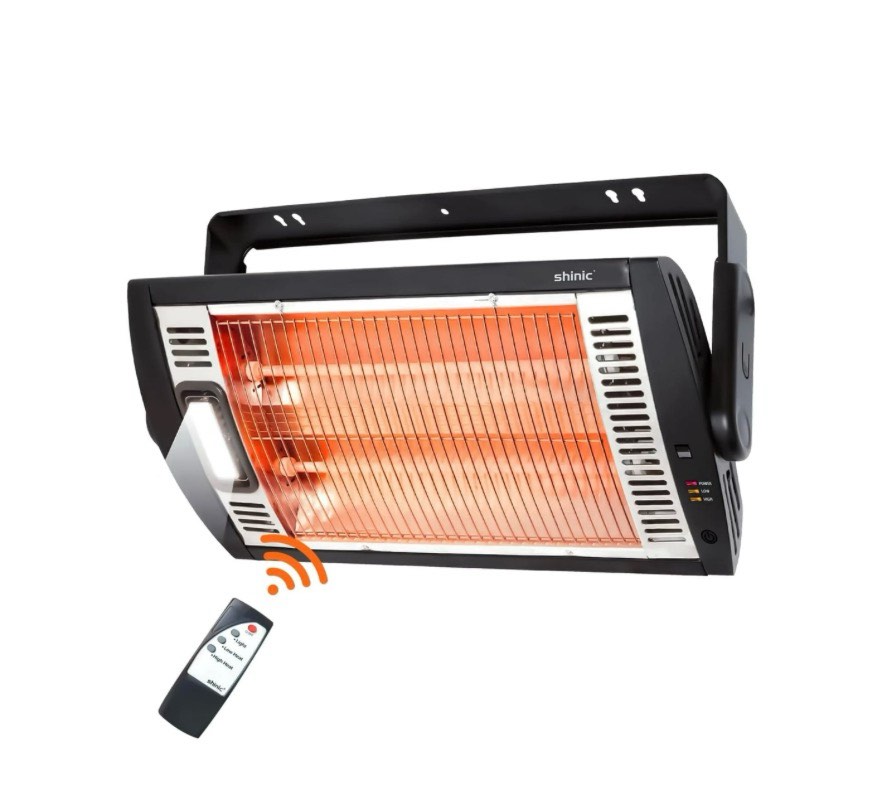 Shinic Electric Garage Heater with Remote, 1500W/750W Ceiling Mounted Radiant Quartz Heater with Work Light, 90° Rotation, 5 Mode Settings, Ideal for Garage, Shop, Patio Large Room