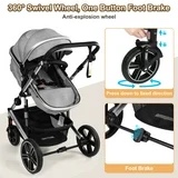 Vomeast Baby Stroller, Foldable Aluminum Alloy Stroller with Reversible, Travel Stroller for Newborn Infant, Grey