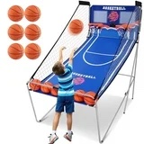 Dual Shot Basketball Arcade Game, Segmart 81"x44" Foldable Indoor Electronic Arcade Basketball Game with 6 Balls, 8 Modes, LED Scoreboard, Air Pump, Battery Powered for Adults, Blue