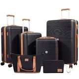 Travelhouse 6 Piece Hardshell Luggage Set Hardside Lightweight Suitcase with TSA Lock Spinner Wheels.(Black)