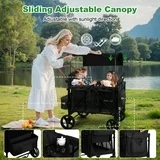 Vomeast Wagon Stroller for 4 Kids, 3-in-1 Stroller Wagon with Canopy, 5-Point Harness, Adjustable Handlebars, Removable Seat for Toddlers, Black