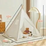 KOPPOP Kids Teepee Play Tent - Natural Cotton Canvas Foldable Indoor/Outdoor Playhouse for Toddlers Ages 2-6 (White, Boys & Girls).