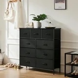 EDX 9 Drawer Dresser, Wide Chest of Drawers Nightstand Storage Tower Storage Fabric Dresser with Wood Top for Living Room, Bedroom, Hallway,Black