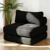 Neche Single Corduroy Convertible Sleeper Sofa - Folding, Pillow Included, Back Support, Portable for Living Room & Bedroom, Black