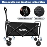 GVDV Collapsible Wagon Cart, Portable Utility Wagon for Camping, Beach, Picnic, Shopping, Sports, and Grocery Transport, Black