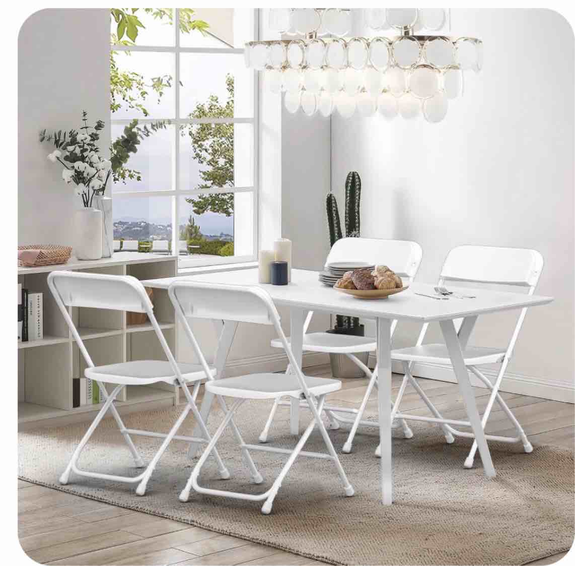 Capri White Plastic Folding Chair 10 Pack 350LB Weight Capacity Portable Stackable Wedding Party Chair for Indoor and Outdoor Restaurant Meeting Room Patio and Garden