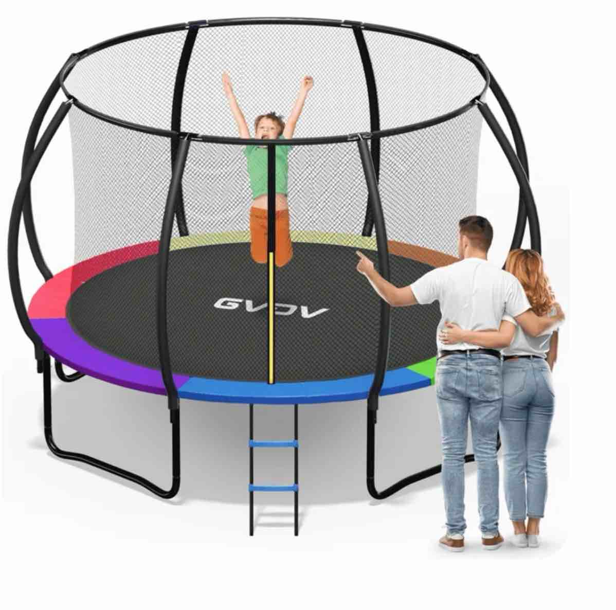 GVDV Outdoor Trampoline, 10' Backyard Recreational Trampoline with Enclosure for Kids & Adults