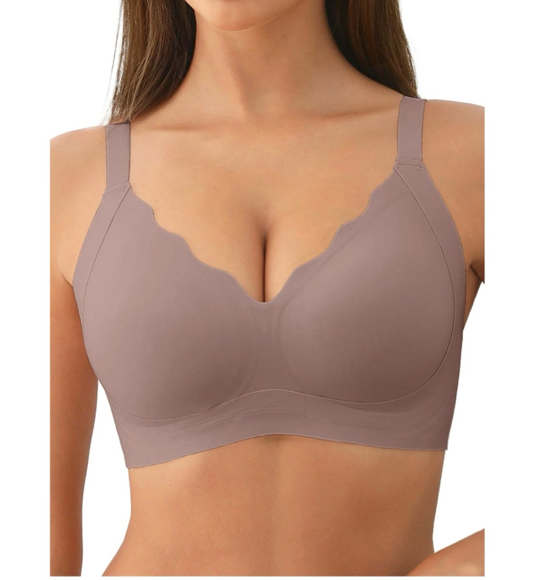 MINTREUS Womens No Underwire Bras Comfort Seamless Push Up Bra Full Coverage Lift Bralette Everyday Tshirt Bra V Neck Scalloped Bras