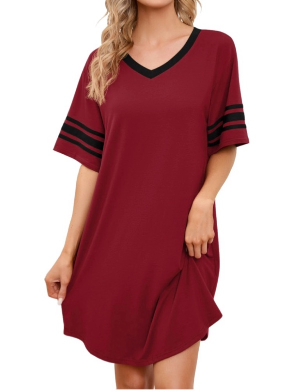 MINTREUS Women s Nightgown Short Sleeve Nightshirt V Neck Sleep Shirt Loose Loungewear Casual Sleepwear