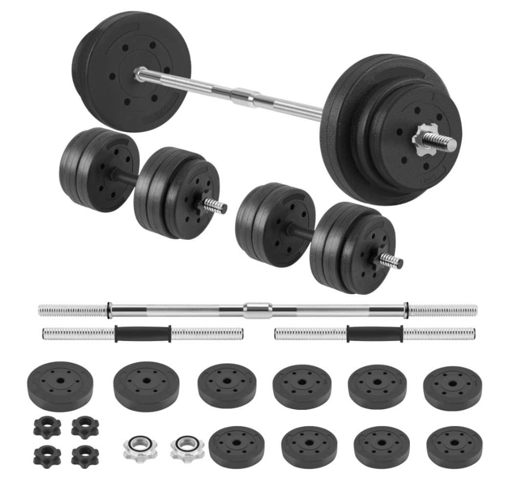 FIXTECH 66LB 2 in 1 Olympic Adjustable Weight Set with Straight Bar As Barbell for Family fitness Black