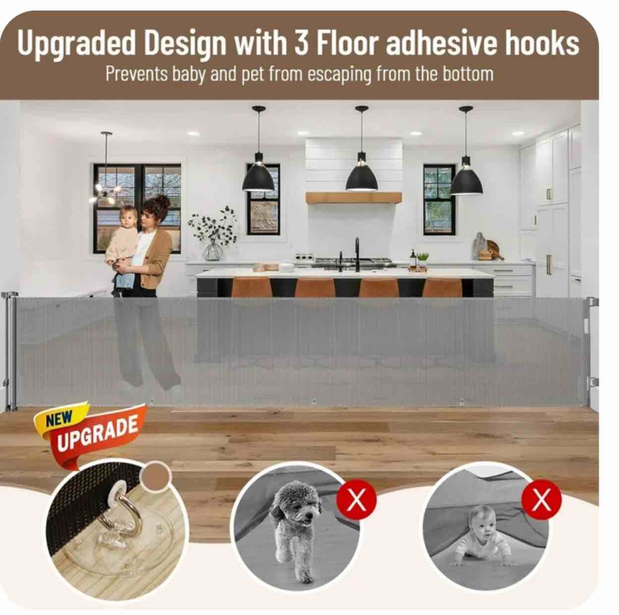 Retractable Baby Gate, Caveen 120" Extra Wide ABS Expandable for Livingroom Outdoor, Gray