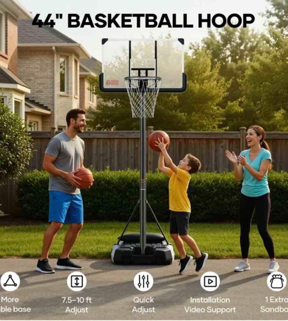 MaxKare 44In Basketball Hoop 7.5 ft to 10 ft Height Upgrade Large Base Portable Basketball Goal System with Quick Adjustment for Full Range of Players Indoor Outdoor Use