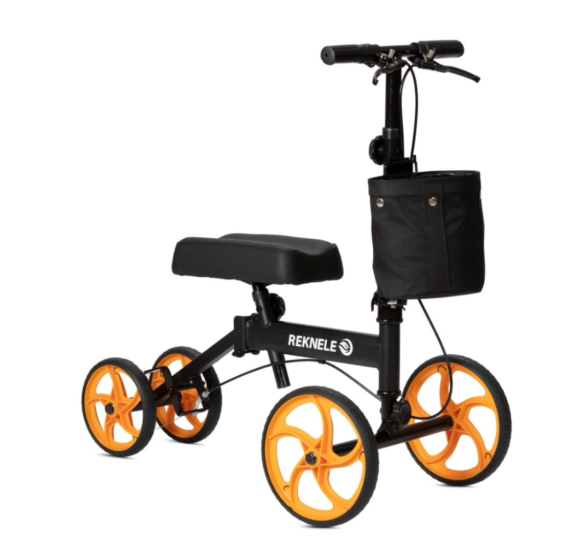 Elenker Steerable Knee Scooter with 10" Front Wheels, Foldable Knee Walker for Foot Injuries Crutches Alternative Black