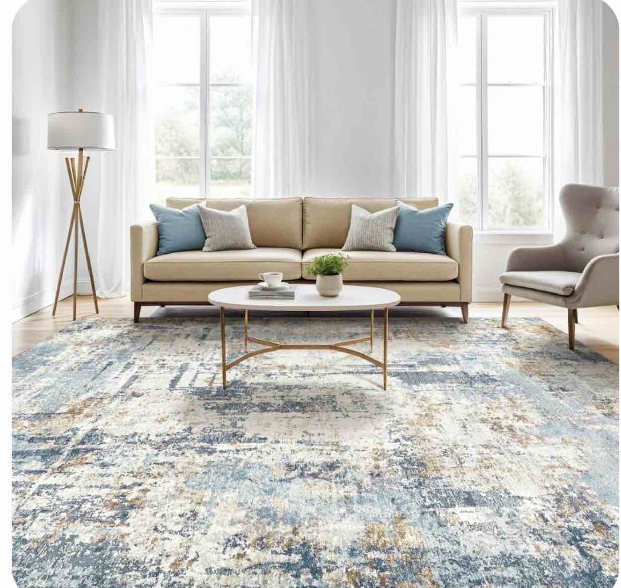 UERMEI 10 x14  Large Area Rugs for Living Room  Washable Non Slip Indoor Rug for Bedroom Home Decor Carpets  Modern Abstract Printed Carpet  Blue