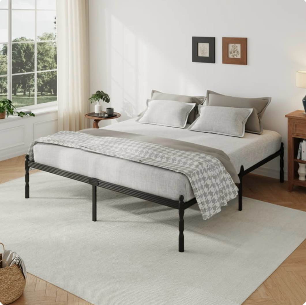 QFTIME 14" King Metal Bed Frame with Mattress Non-Slip Stoppers, No Box Spring Needed