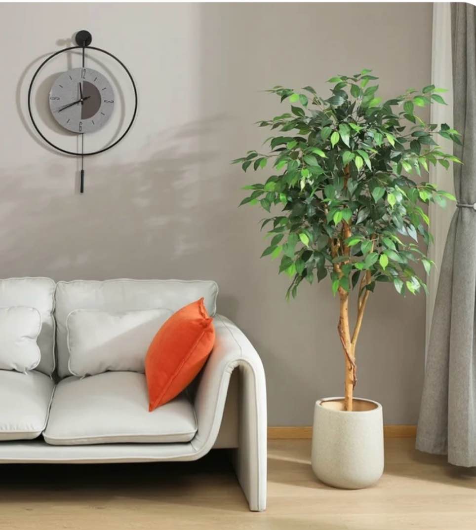 Planzen 5 feet Artificial Ficus Tree, Tall Lifelike Greenery with Natural Wood Trunk for Living Room, office floor and corner decor
