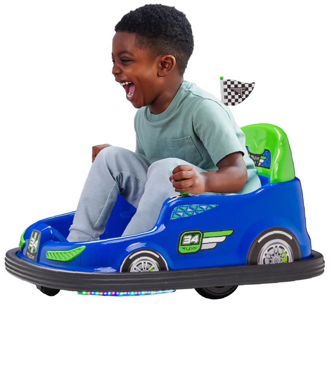 Kid Trax 6V Bumper Car Ride-On Toy, Blue, 360° Spin with LED Lights, Soft Bumpers, Safety Belt
