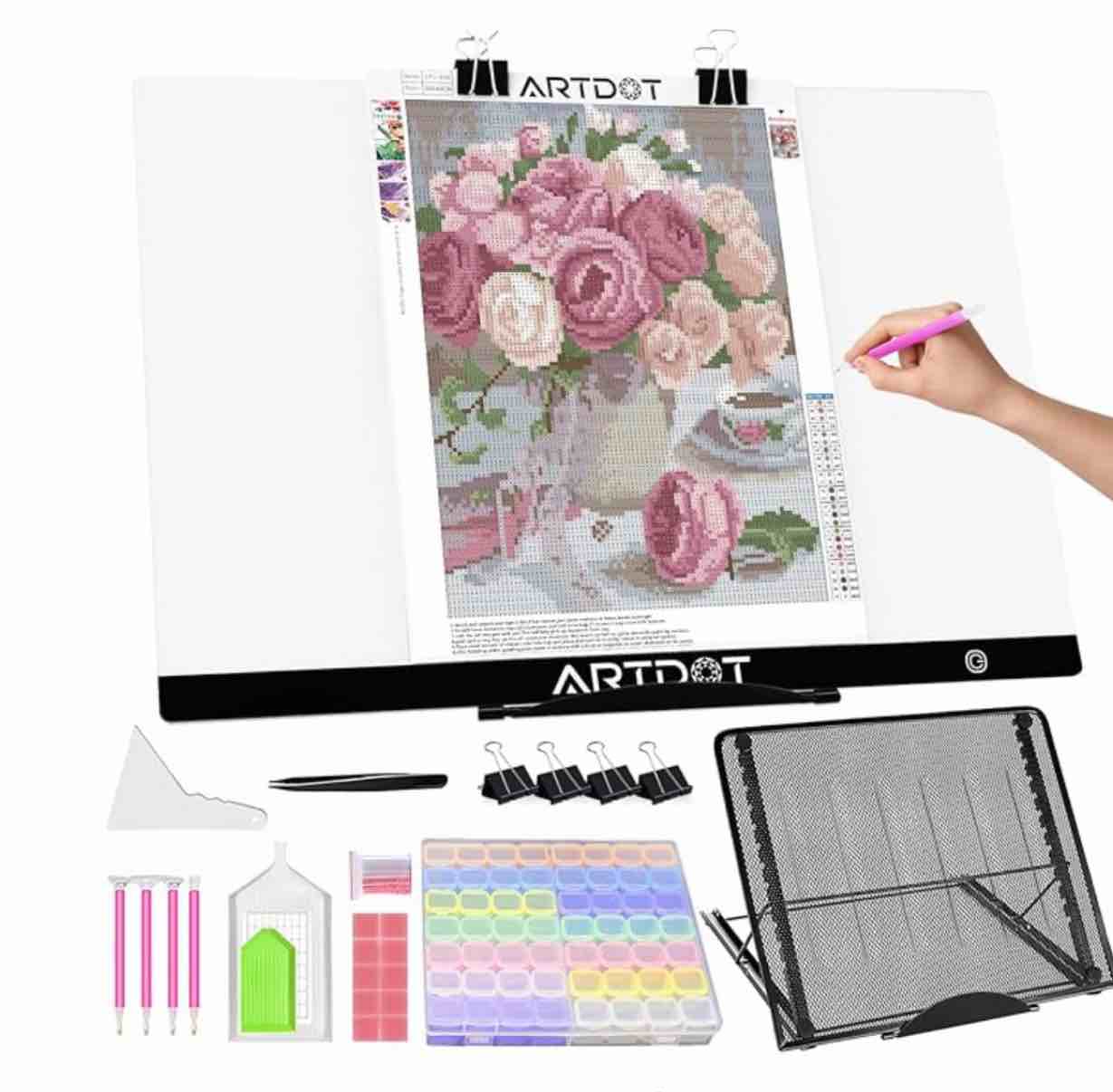 ARTDOT A2 LED Light Pad for Diamond Painting USB Powered Light Board Kit  Adjustable Brightness with 12 Angles Stand and Clips