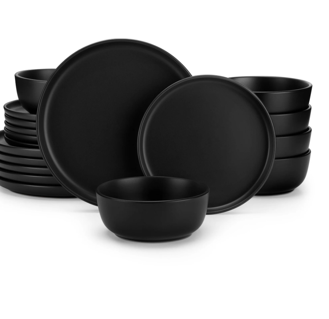 MALACASA 18 Piece Ceramic Dinnerware Set, Microwave and Dishwasher Safe, Stackable Plates and Bowls sets Service for 6, Black