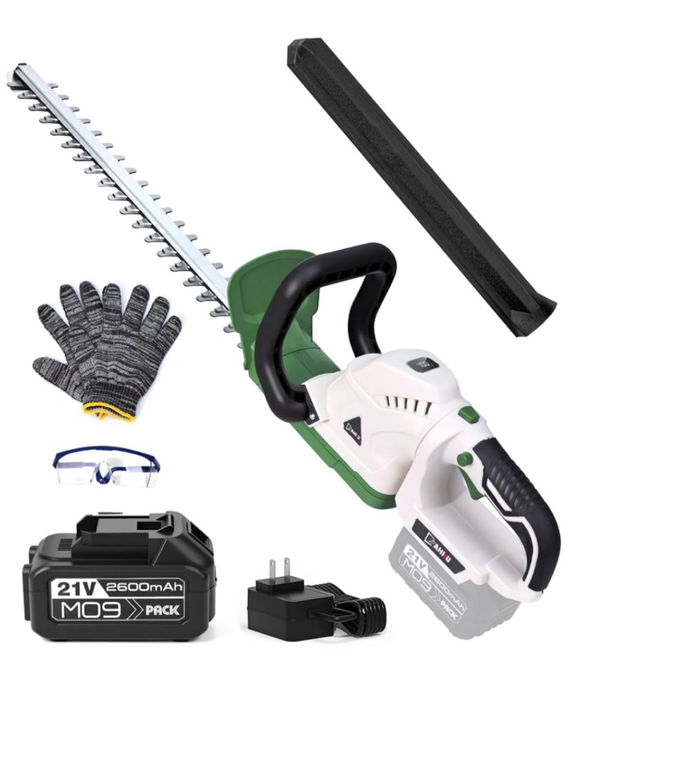 YAHHU 20 Inch Cordless Electric Hedge Trimmer?21V Electric Bush Trimmer?Battery and Charger Included