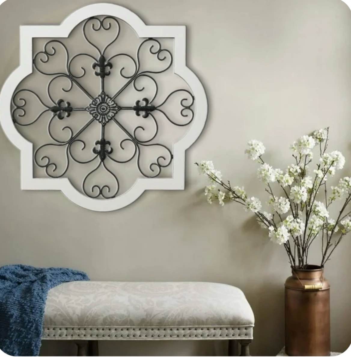Sintosin Vintage Wood and Metal Wrought Iron Wall Decor 24   Hanging Distressed Black and White Rustic Iron Wall Art  Farmhouse Decorative Metal Wall Decor for Living Room Bedroom Outdoor Fireplace