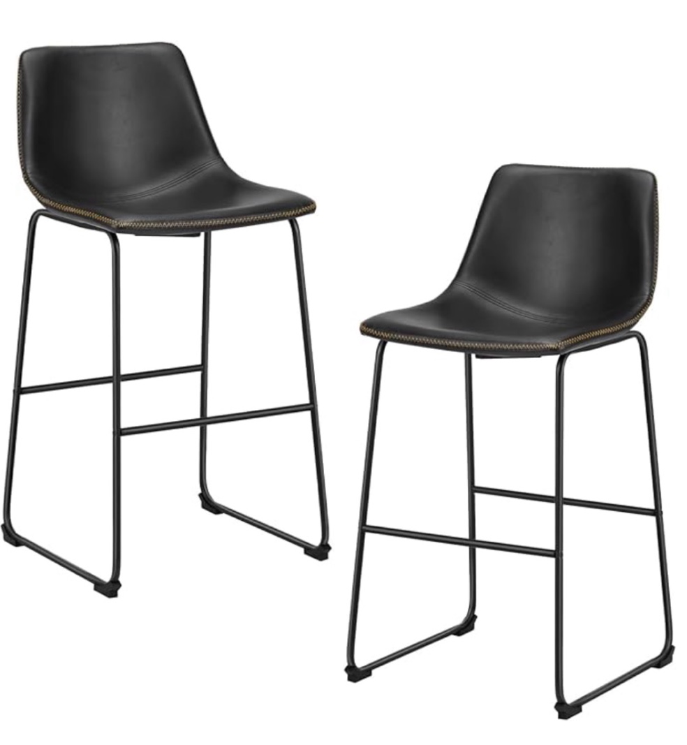 CONCETTA Bar Stools Set of 2, Counter Height Bar Stools with Back, 26 Inch Armless Industrial Faux Leather Barstools with Metal Legs and Footrest for Home Office Kitchen
