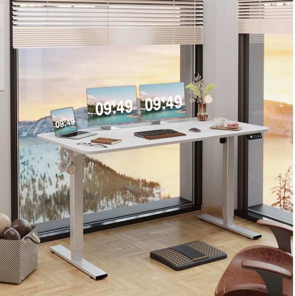 edx Electric Standing Desk, Height Adjustable Desk, 55 x 24 Inches Ergonomic Stand up Desk with Memory Preset and T-Shaped Metal Bracket for Home Office