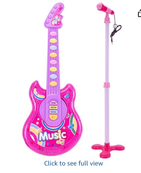 best choice products 19in kids flash guitar  pretend play musical instrument toy for toddlers w/ mic  stand - pink