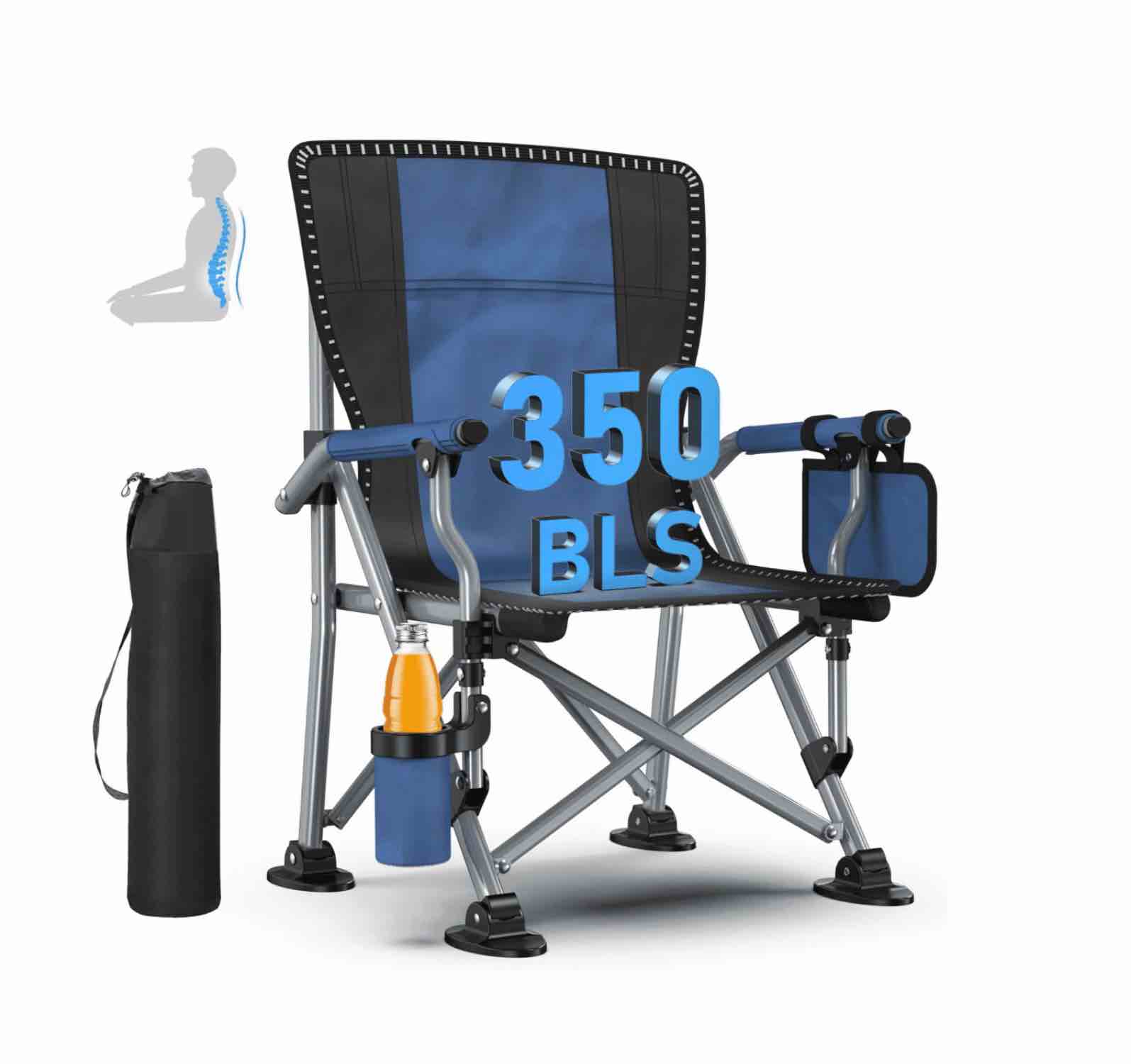 LNOW?? Folding Camping Chair with Side Pocket & Carrying Bag, Ultralight Beach Chair Support 300 lbs for Picnics Hiking Fishing, Blue