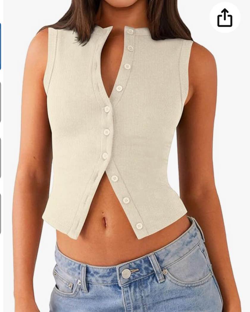 (  size M )Matunana Womens Going Out Tops Summer Spring Ribbed Tank Sexy Crop Cute Y2K Button Down T Shirts Fashion Clothes 2026 colors beige 