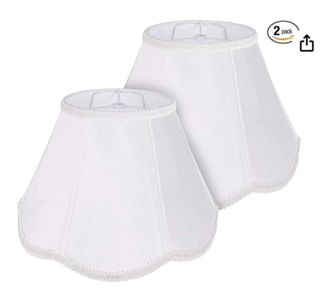 bell lamp shades set of 2, 7" top x 14" bottom x 10" height, lamp shades for table lamps & floor light, black fabric lampshades with petal edge braid, easy assembly, spider