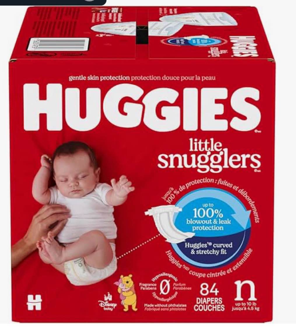 Huggies Size Newborn Diapers, Little Snugglers Baby Diapers, Size Newborn (up to 10 lbs), 84 Count, Packaging May Vary Newborn 84