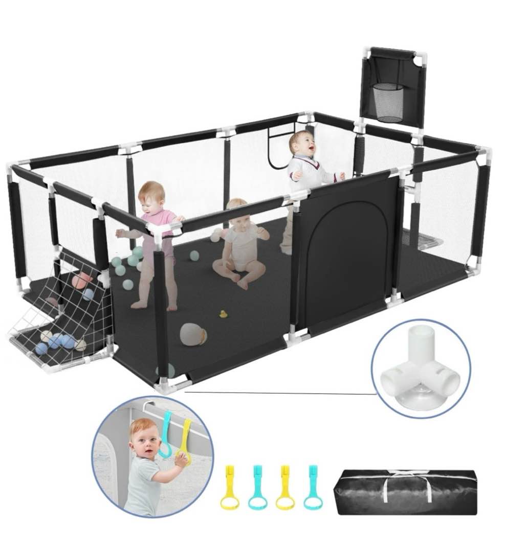 HioHa Extra Large Baby Playpen, Big Play Pens for Babies and Toddlers, Gap-Free, Climb-Proof Baby Playards for Indoor Fun, Baby Gate Playpen with Zippered Door and Storage Bag