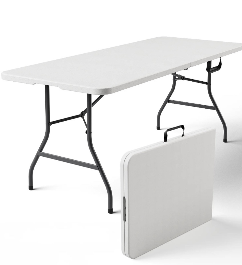 HaiCube 6FT Folding Table, Heavy Duty Portable Table, Waterproof HDPE, Foldable for Picnic, Party, Camping, Dining, BBQ, Indoor & Outdoor, White