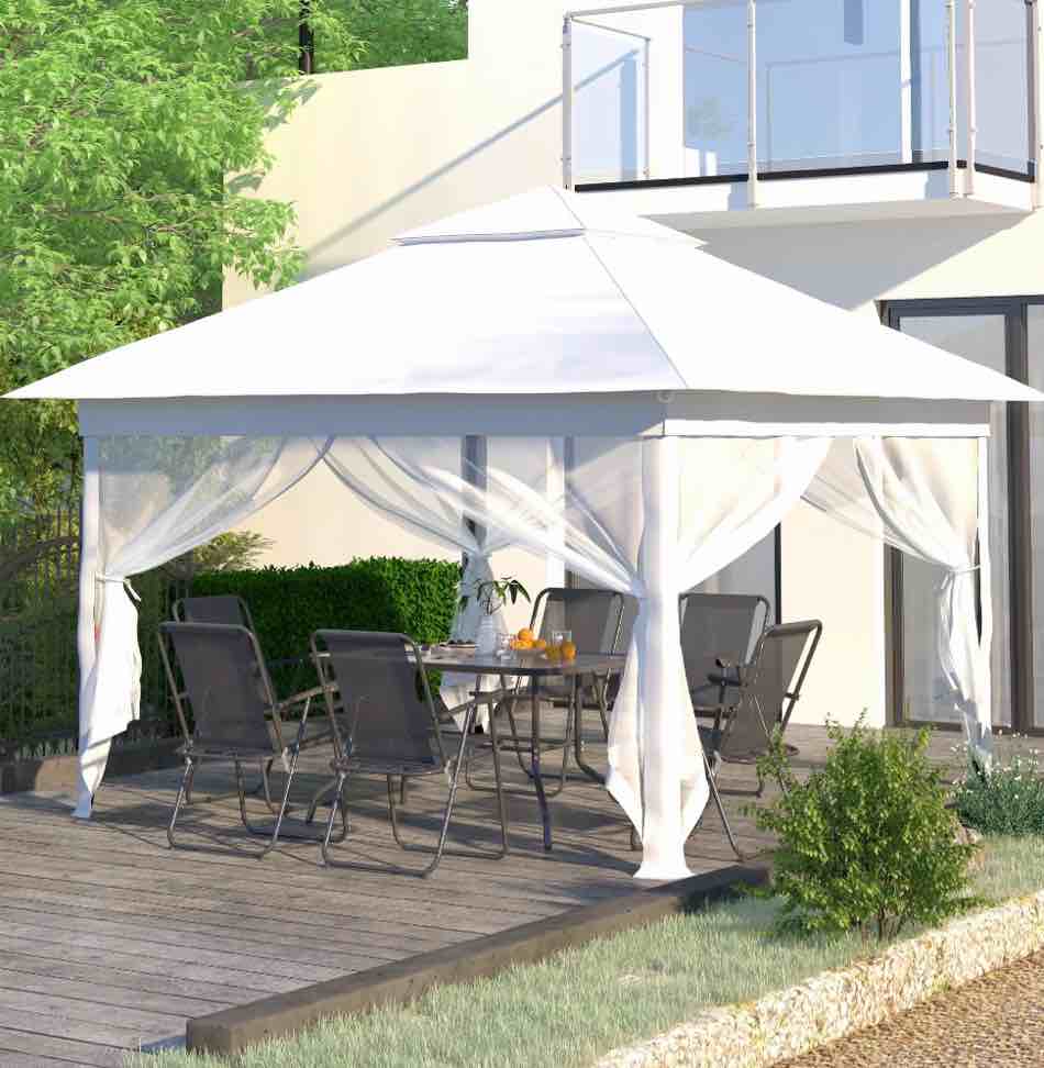 Ainfox 11x11 ft Outdoor Patio Pop Up Canopy Gazebo with Heavy Duty Frame, Mosquito Netting & UV Protection,White