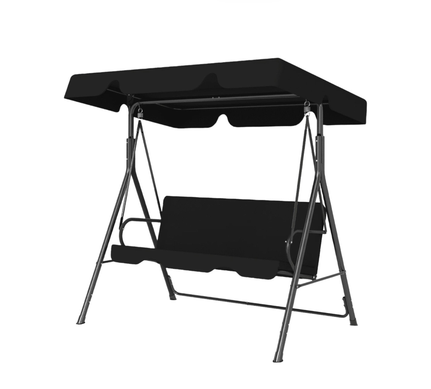 Melocadol 3 Seats Outdoor Porch Swing Glider, Patio Swing Chair with All Weather Covered Canopy and Rust Proof Heavy Duty Stand, for Garden, Lawn, or Backyard, Black