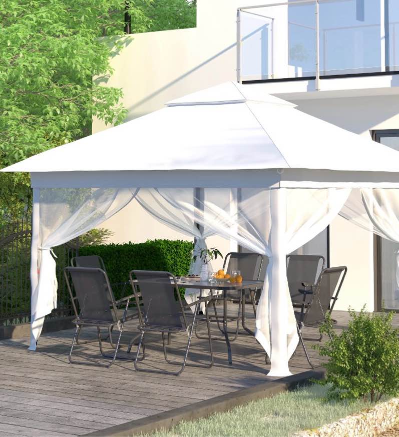 Ainfox 11x11 ft Outdoor Patio Pop Up Canopy Gazebo with Heavy Duty Frame, Mosquito Netting & UV Protection,White