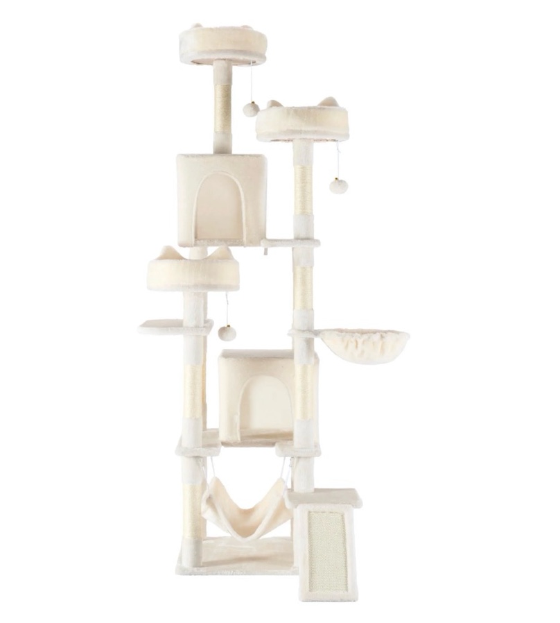 EDX Cat Tree Tower for Indoor Cats, Multi-Level Durable Cat Climbing Tower, Large Pet House with Natural Sisal Scratching Post, Cozy Condo, Extended Platform, Kitten Toy and Hammock, Beige