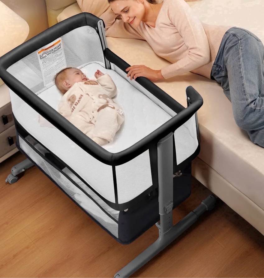 Babyeap Baby Bassinet for Newborn with Large Storage Basket, Gray
