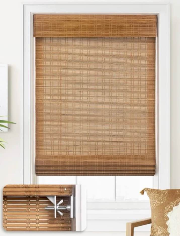 LazBlinds No Tools No Drill Cordless Bamboo Roman Shades  Light Filtering Window Treatment  Roll Up Bamboo Blinds for Window 32   W x 64   H  Whitewash B