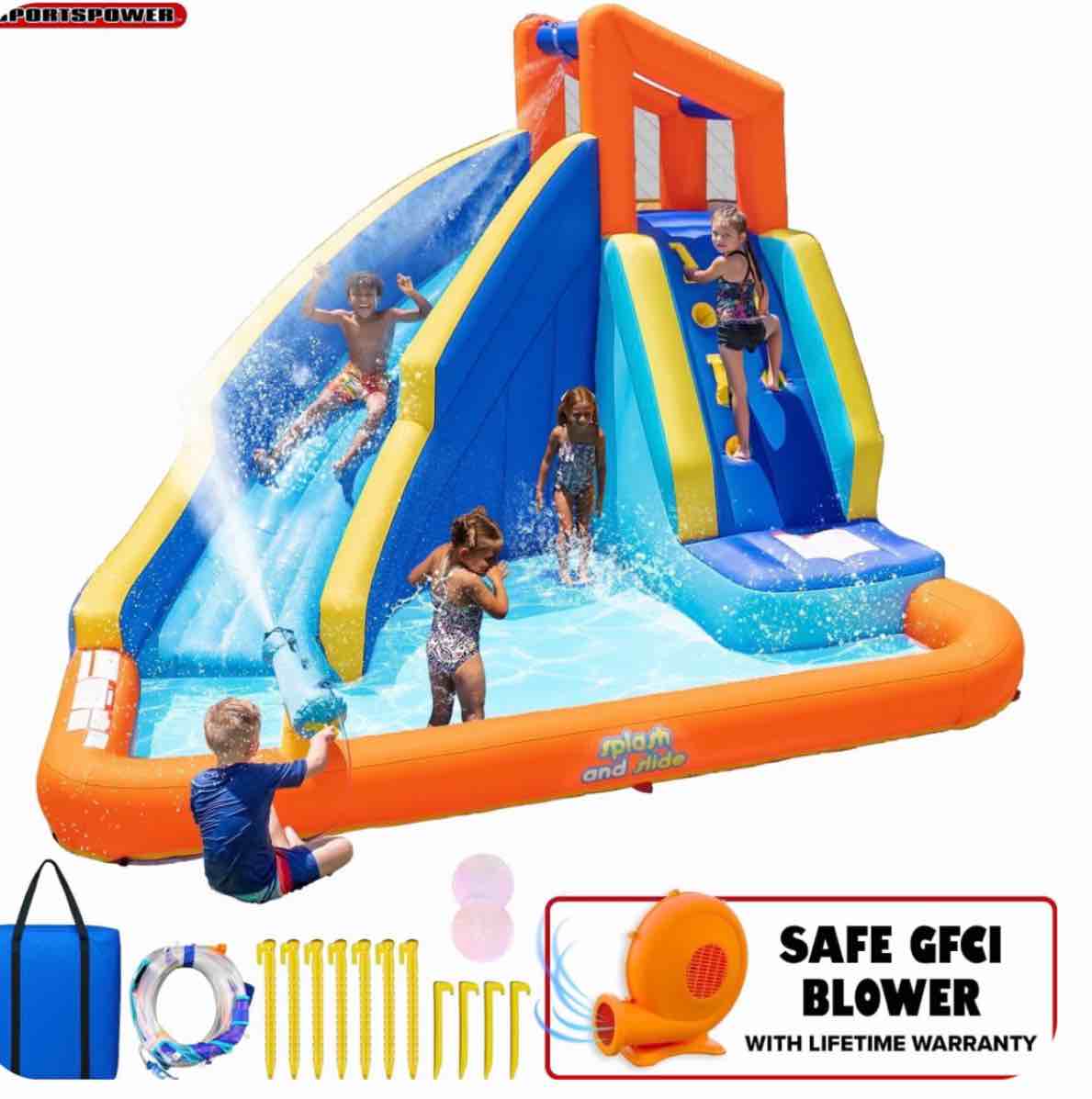 sportspower big wave ii inflatable water slide with lifetime warranty on heavy duty blower