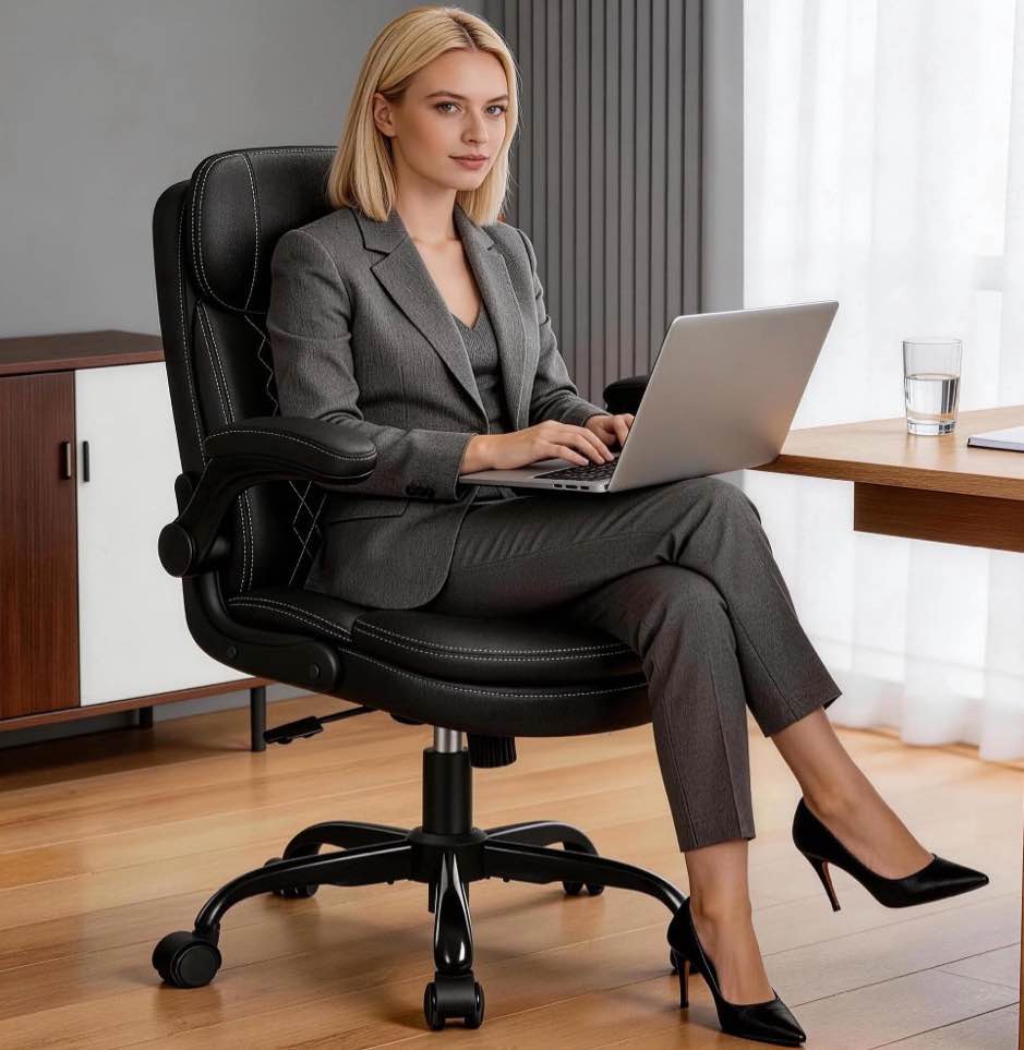 coolhut 400lbs big and tall office chair, executive pu leather desk chair with double-layer seat cushion and neckrest, support 8 hours heavy duty design, 8-years warranty, black