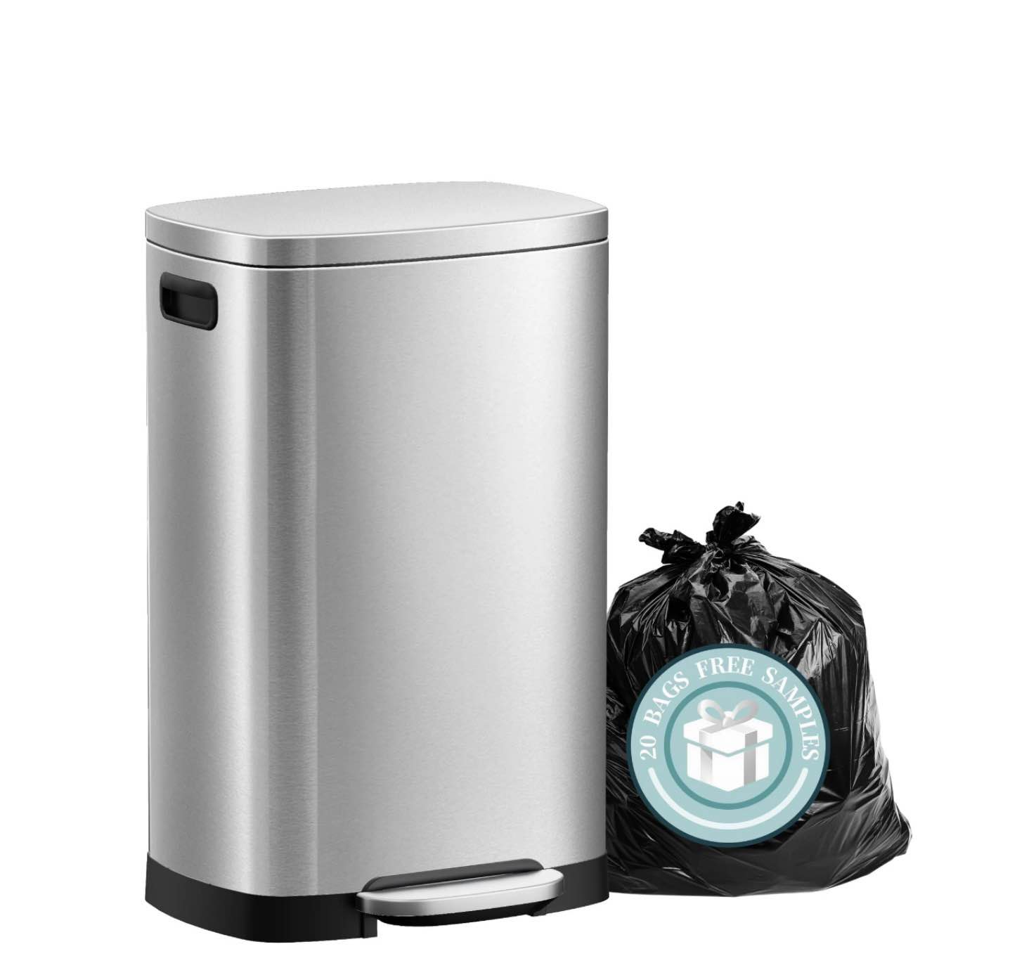 ksskss 13 gallon trash can with lid fingerprint-proof stainless steel kitchen trash can with soft-close lid and removable inner bucket silver