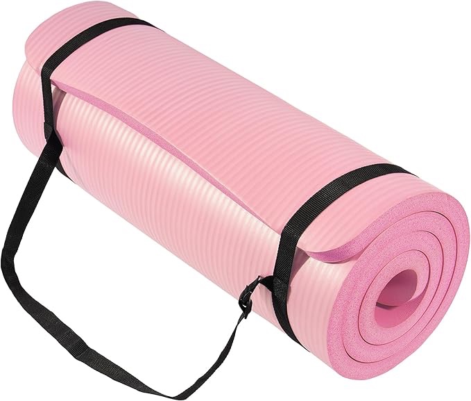 signature fitness extra thick high-density foam yoga mat – multiple thicknesses (1/2" & 1") / multiple colors – double-sided non-slip surface – with carrying strap for pilates, yoga & home workouts