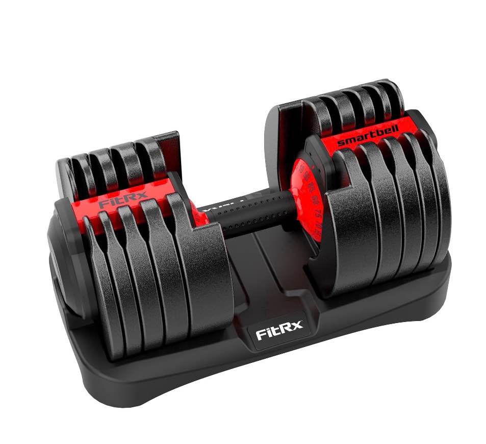 fitrx smartbell xl, 90lb adjustable dumbbell set with quick-select weights for home gym