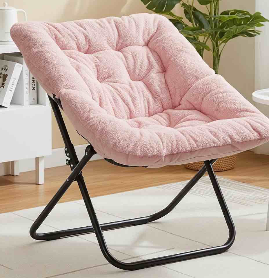 edx comfy chair for adults, soft faux fur folding lounge for bedroom living room dorm rooms flexible reading chair